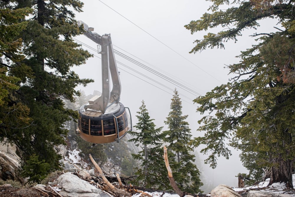 Palm Springs tramway after late season snow