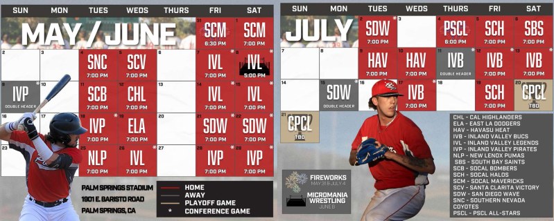 Palm Springs Power Baseball 2024 Schedule