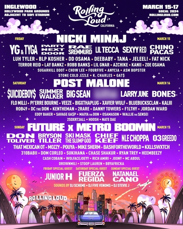 Rolling Loud Los Angeles 2024 Headliners, Lineup